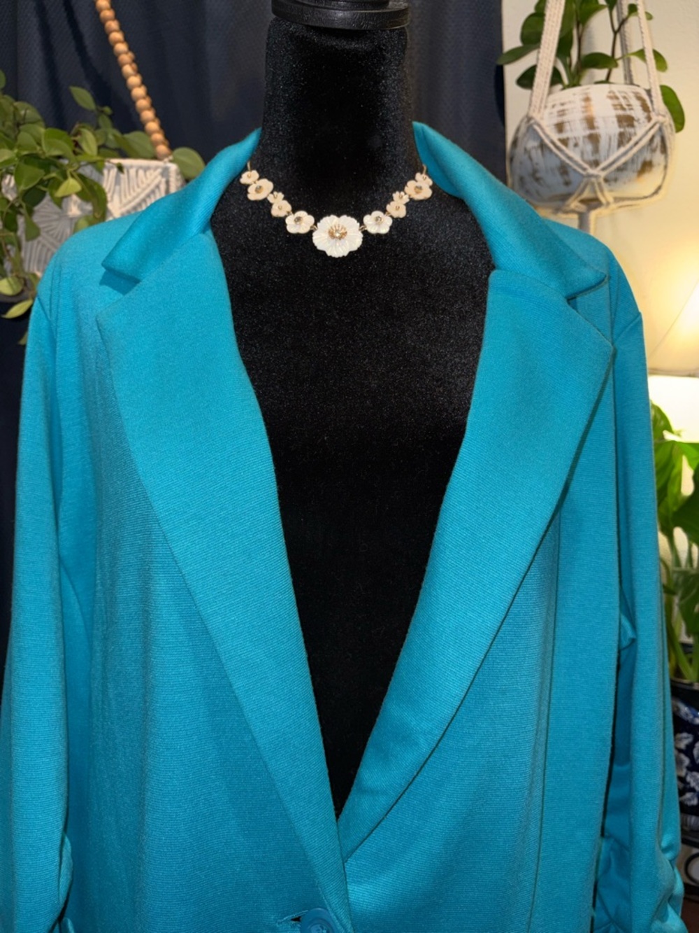 Eye Catching Bright Teal Open-Front Blazer by Beverly Drive